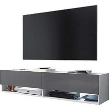 Mueble TV Wander - 100 cm - Blanco Mate / Gris Brillante - Con LED - 2 Nichos Abiertos - Estilo Industrial