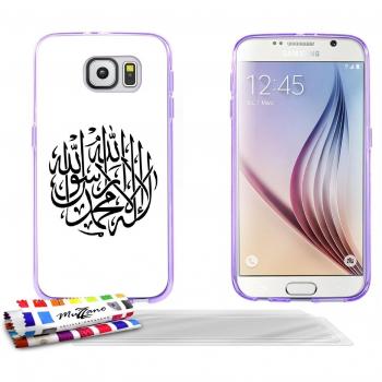 Carcasa Flexible Ultra-Slim SAMSUNG GALAXY S6 de exclusivo motivo [Shahada al liwa] [Violeta] de MUZZANO  + 3 Pelliculas de Pantalla UltraClear + ESTILETE y PAÑO MUZZANO REGALADOS - La Protección Antigolpes ULTIMA, ELEGANTE Y DURADERA para su SAMSUNG 