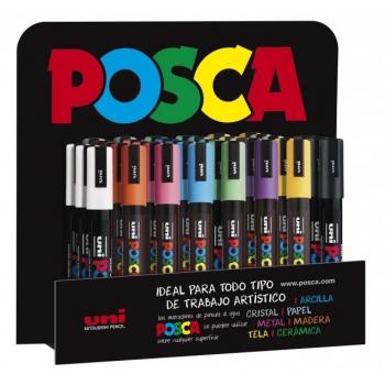 Posca PC-5M Expositor de 36 Marcadores de Pintura - Punta de bala 1.8-2.5mm - Tinta base al agua - No permanente - Resistente a la luz - Colores surtidos