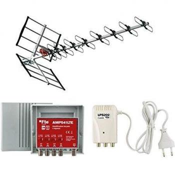 Kit FTE Antena con Filtro LTE UHF BIII Amplificador de 4 Entradas y Fuente de Alimentación VKIT1LTE