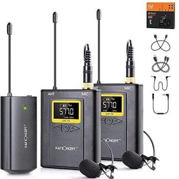 K&F Concept Sistema de Micrófono WM10, Sistema de Micrófono Inalámbrico con Solapa, Omnidireccional UHF de 20 Canales y 80m Rango de Transmisión para Cámara y Móvil