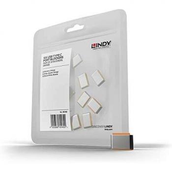 Bloqueadores de Puertos USB Tipo C LINDY 40440, Naranja, Paquete de 10 Sin Llave