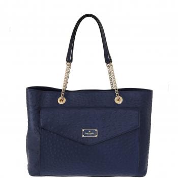 Kate Spade Blue Leather Halsey La Vita Ostrich Handbag, Elegant Ostrich Handbag in Blue, Tote Bags for women, Size: ONE SIZE