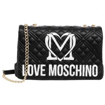 LOVE MOSCHINO Black Quilted Shoulder Bag with Multicolour Logo and Magnet Closure for Women