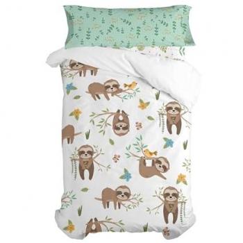 Juego Nórdico Happy Sloth de 2 Piezas Multicolor 100% Algodón, Calidad de 150 TC, Cama de 105 (180x220 cm), Fabricado en España