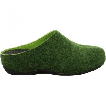 Cómoda Zapatilla de casa para mujer ADELAIDE-01 de Westland en lana natural verde con cuña ligera forrada al tono, piso de goma antideslizante, plantilla móvil, altura tacón bajo (1-3