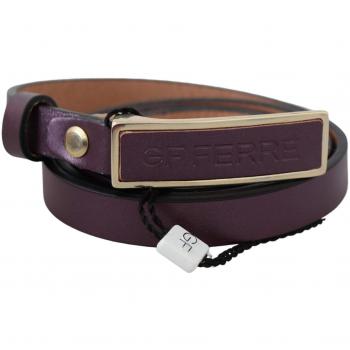 GF Ferre Gold Logo Buckle Waist Leather Skinny Belt - 90 cm / 36 Inches, Gianfranco Ferré, Belts, female, Brown, Size: 90 CM Maroon Leather Belt with Gold-tone Hardware