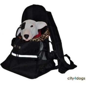 Bolso Transportín Ventral Negro con Leopardo 26 x 18 x 34 cm