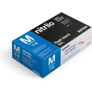 Santex Flash Black Pack de 100 Guantes de Nitrilo Talla M - 6 gramos - Sin Polvo - Libre de Latex - No Esteriles - Color Negro-GD23BC