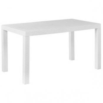Mesa de jardín rectangular Fossano para 6 personas en material sintético blanco, dimensiones 140 x 80 cm