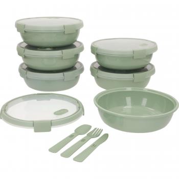 Pack 6 Recipientes Herméticos Smart To Go con Cubiertos - Plástico 100% Reciclado, BPA Free, Ø20x7 cm (1L), Tapa Transparente y Orificio para Vapor, Apto Microondas