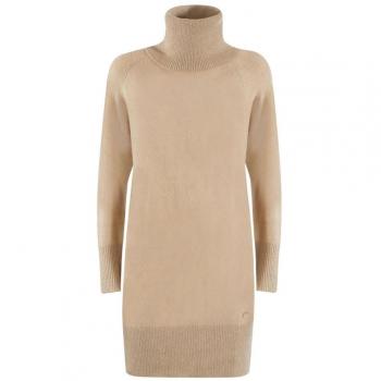 Beige Viscose Knitted Dress - Ribbed Lurex Sweater Dress, Female, Size: S