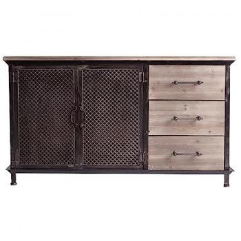 Buffet Decorativo Newport de Hierro y Madera Abeto en color Negro/Natural - 120x40x68cm