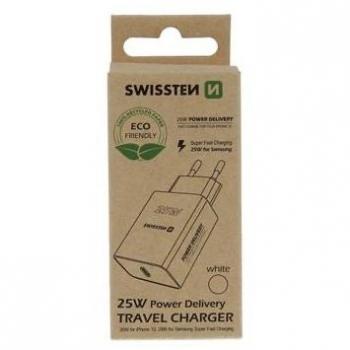 Cargador de Viaje Swissten PD 25W Blanco para iPhone y Samsung - Eco Pack