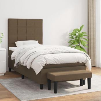 Cama box spring con colchón tela marrón oscuro 90x190 cm