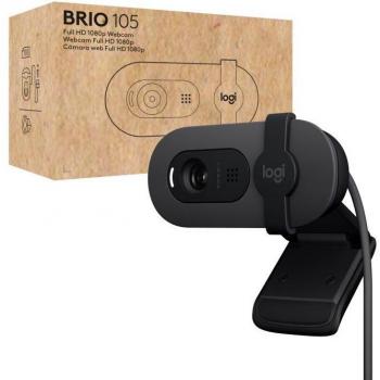 Logitech Brio 105 Full HD 1080p Webcam Graphite USB-A con Equilibrio de Iluminación Automático y Tapa de Privacidad para Windows, macOS, ChromeOS - EMEA28-935