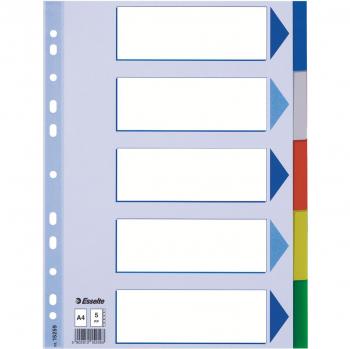 Separadores de plástico Esselte A4, 5 partes, índice de colores, polipropileno