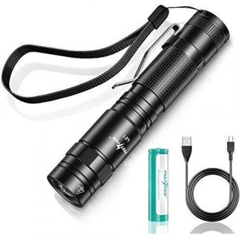 Linterna LED Recargable USB 500 metros de largo alcance Impermeable 5 modos Alta Potencia Portátil Linterna para Ciclismo Montañismo Camping Senderismo Emergencia