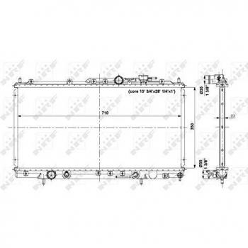 Radiador de refrigeración del motor NRF 56019 - Aluminio, dimensiones 710x350x23 mm, incluye piezas de montaje, aletas soldadas