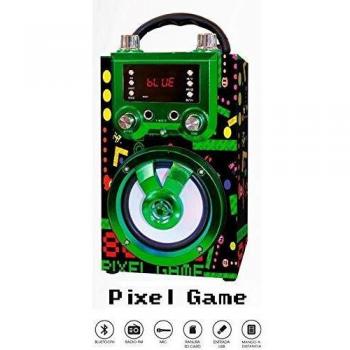 Altavoz portátil con función Bluetooth y Karaoke. Cuenta con Pantalla LED y Luces Disco. Incluye micrófono, Mando a Distancia y Adaptador de Carga USB. Disponible en 4 Divertidos Modelos.