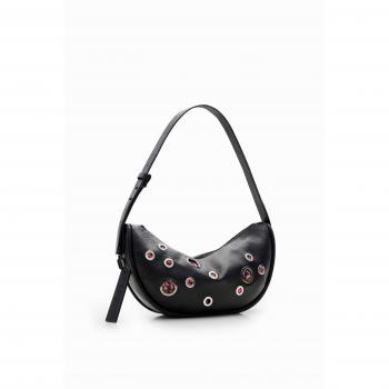 Bolso de hombro ovalado Titanica en negro con ollados metálicos
