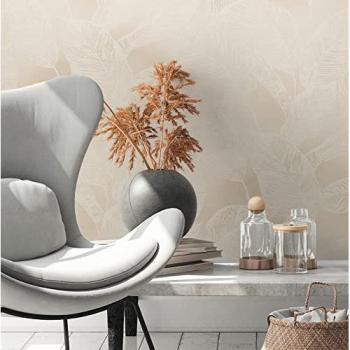 Papel Pintado No Tejido Natural Living - Diseño de Árboles y Hojas, Textura Ligera, Color Beige y Blanco, 10.05 m x 0.53 m