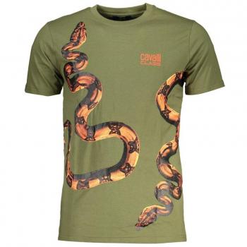 Cavalli Class Green Cotton T-Shirt - L, Male, Print Logo, Short Sleeve