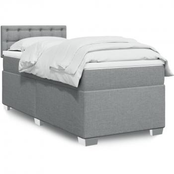 Cama Box Spring con Colchón Tela Gris Claro 90x200 cm