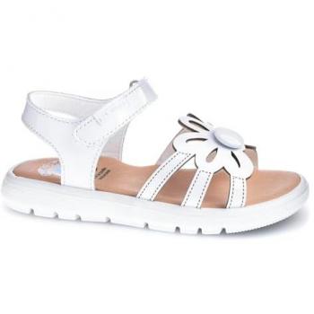 Sandalias abiertas de niña Pablosky en piel blanca con cierre de velcro, suela de goma antideslizante y plantilla superabsorbente antibacteriana, talla 27 EU
