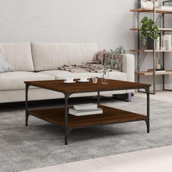 Mesa de centro de madera multicapa marrón roble 80x80x40 cm