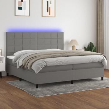 Colchón box spring suave con luces LED en tela gris oscuro 200x200 cm