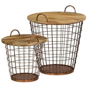 vidaXL Set Mesas Centro 2 Piezas Madera Mango 55x50 cm Mesilla Mueble Auxiliar