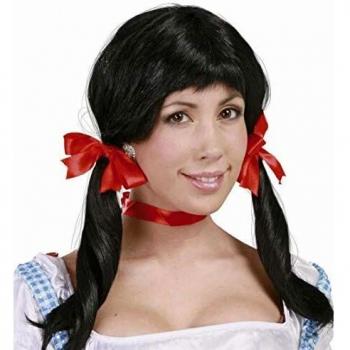 Peluca de Colegiala negra con coletas y lazos