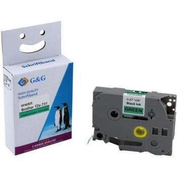Cinta de etiquetado G&G compatible con Brother TZe-731 (12mm x 8m, laminada) - Color negro sobre verde