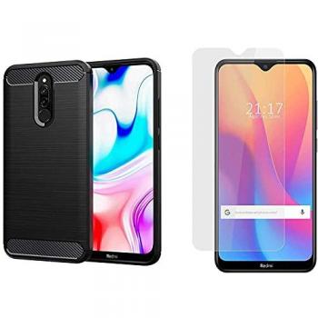 Pack 2 en 1 Funda Gel Tipo Carbono + Protector de Cristal Templado para Xiaomi Redmi 8 - Protección Completa