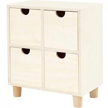 Cómoda de Madera Clara con 4 Cajones, Altura 23 cm, Profundidad 11.5 cm, Ancho 20 cm