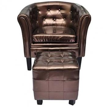 Brown Faux Leather Tub Chair with Footstool