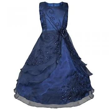 FEESHOW Vestido Fiesta De Princesa Para Niña Con Flor Bordada Boda Disfraz Velada Noche Carnaval SZ 3-14años Azul Oscuro 3-4 años
