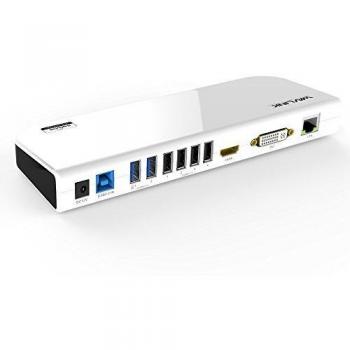 WAVLINK Estación de acoplamiento universal USB 3.0 para ordenador portátil, pantalla de vídeo dual HDMI y DVI/VGA, Gigabit Ethernet, audio, 6 puertos USB para Windows, Chromebooks, color blanco