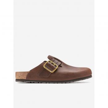Birkenstock Brown Leather Slipper with Metal Buckle for Men, Size 10 UK / Size 11 US