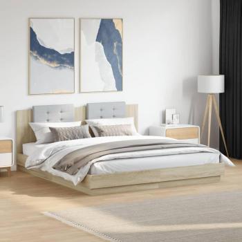 Cabecero de roble Sonoma 160x200 cm en madera multicapa con cabecero de cama de ingeniería marrón