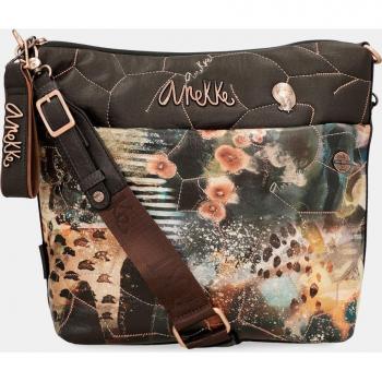 Anekke - Bolso Bandolera Grande con Print Fantasía, Bolsillo Frontal y 2 Bolsillos Exteriores Padded