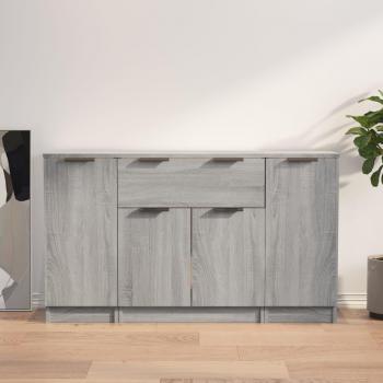 Aparador de Madera Contrachapada 3 Piezas con Acabado en Gris Sonoma, Mueble de Almacenaje para Salón, Armarios con Puertas y Cajón, Buffet Moderno, Armario Auxiliar