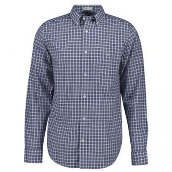 Camisa de Hombre Gant Regular Fit de Popelina en Color Azul con Estampado de Cuadros Pequeños (M)