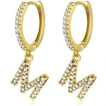 Pendientes de aro con inicial A-Z para mujer, chapados en oro blanco de 14 quilates, circonita cúbica, personalizados, 26 letras, regalo para ella