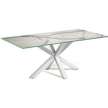 Kave Home - Mesa de Comedor Argo Rectangular 200 x 100 cm de Porcelana Kalos Blanco y Patas de Acero en Blanco