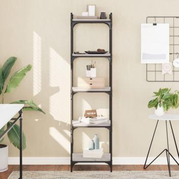 Librería de 5 estantes en madera de ingeniería color gris Sonoma, dimensiones 40x30x154 cm