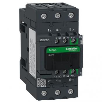 Contactor TeSys D Schneider LC1D80ABBE 3P AC3 440V, 80A, bobina 24 V CC, 37 kW, 3 polos, 3 contactos normalmente abiertos (NA)