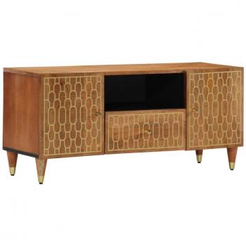 Mueble de TV de madera maciza de mango 105x33x46 cm Marrón