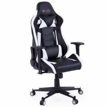 Sillón gamer Power en color negro y blanco con cojín lumbar, silla setup moderna